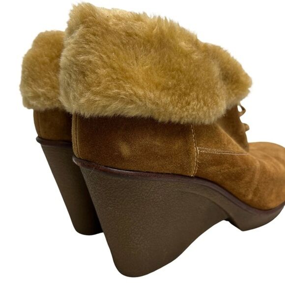 B MAKOWSKY Wedge Suede BF NELLIE Ankle Booties Real Leather Shoes Sherpa sz 10 W - Picture 5 of 16